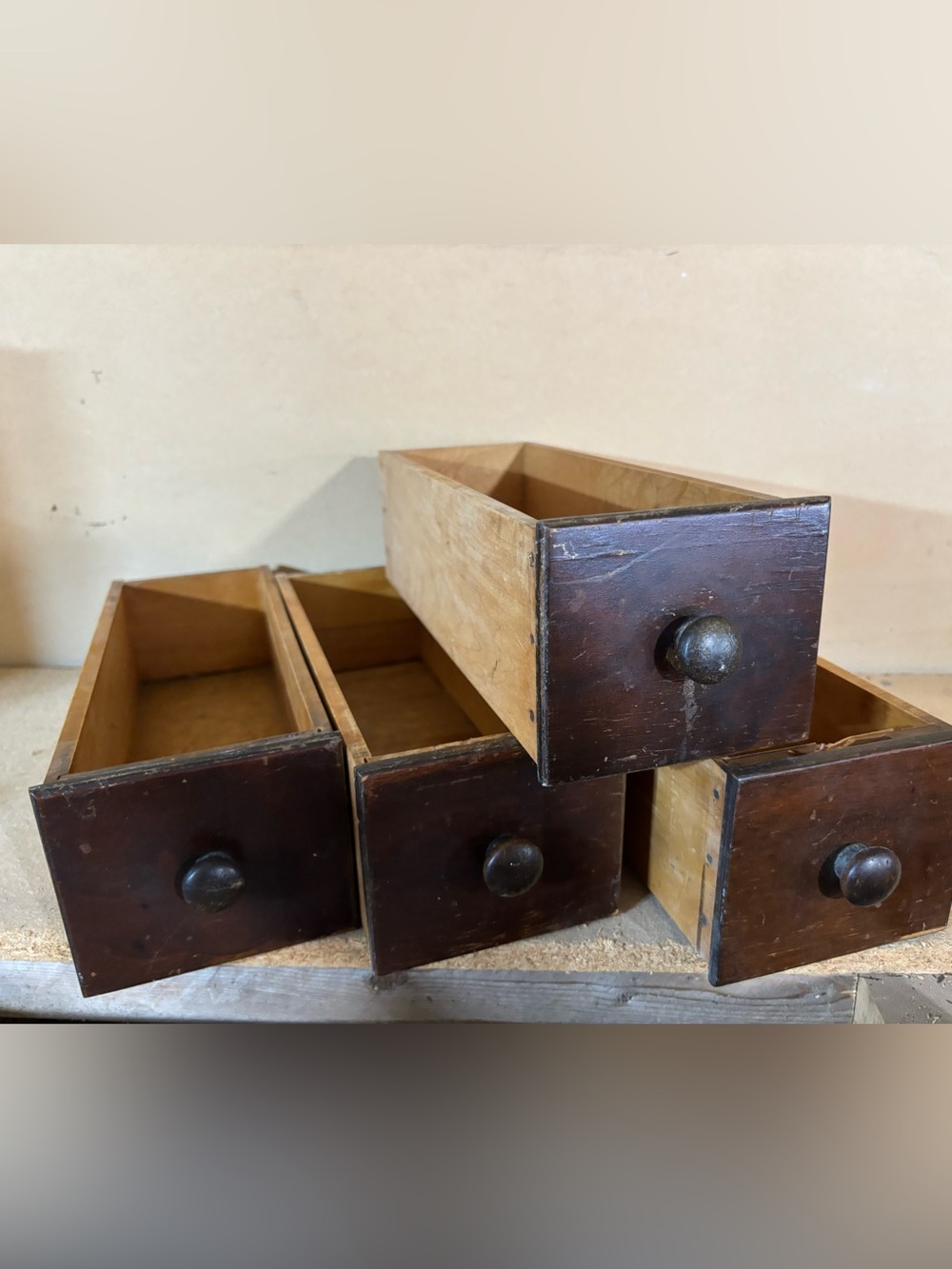 Set of 4 vintage wooden sewing machine drawers